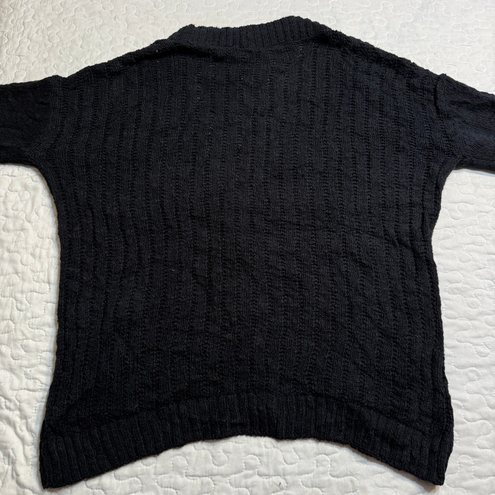 Women L Cardigan Black Cable Knit V-Neck Button Front Pockets GRANOLA GOTH BASIC - Picture 8 of 9